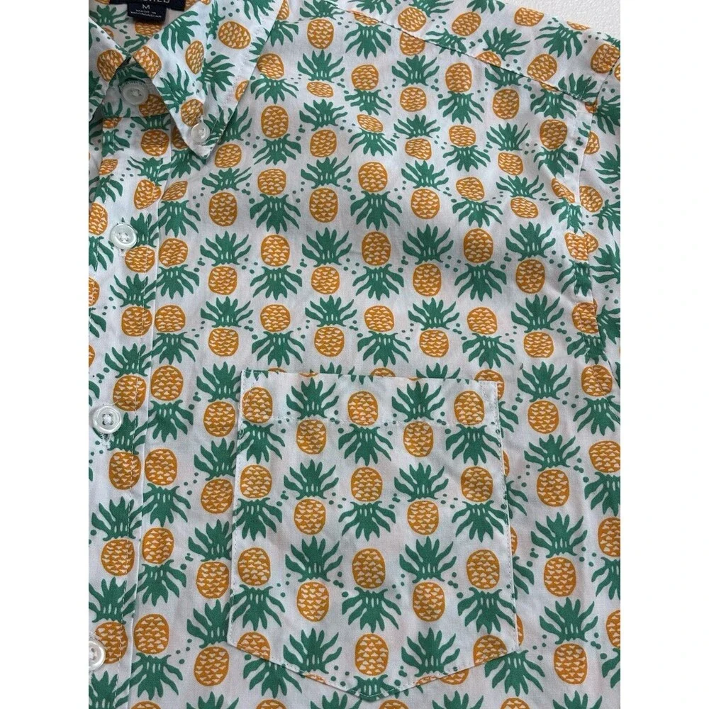 J.CREW Mens M Short Sleeve Button Up Flex Washed Slim Fit Pineapple Tropical